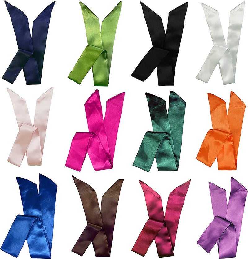 LilMents 12 Mixed Designs Satin Head Hair Handbag Handle Highlights Scarf Tie Lot (Solid Colors A) - Image 1